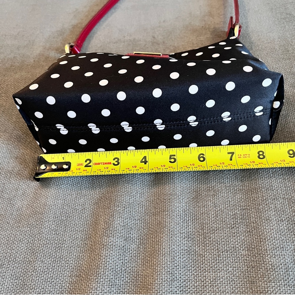 St John Black White Polka Dot Shoulder Bag with Red Leather Trim - Picture 4 of 11